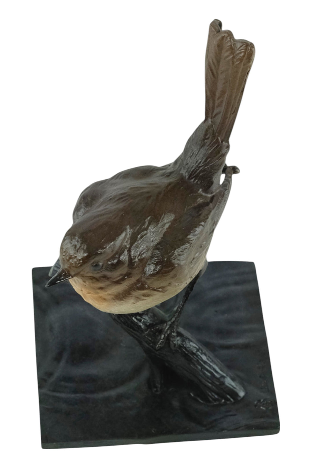 Wiener Bronze Skulptur eines Rotkehlchens auf einem Zweig