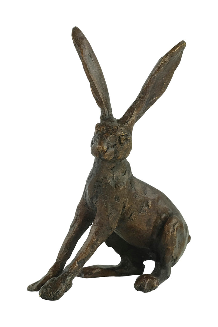 Bronze sculpture of a sitting hare with pricked ears
