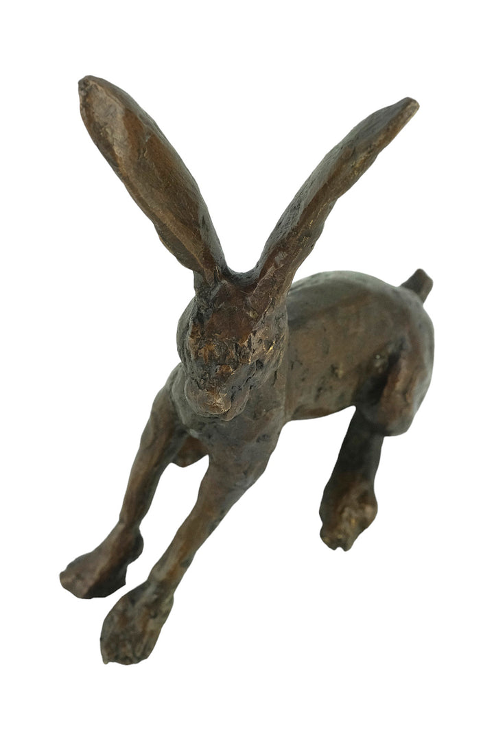 Bronze sculpture of a sitting hare with pricked ears