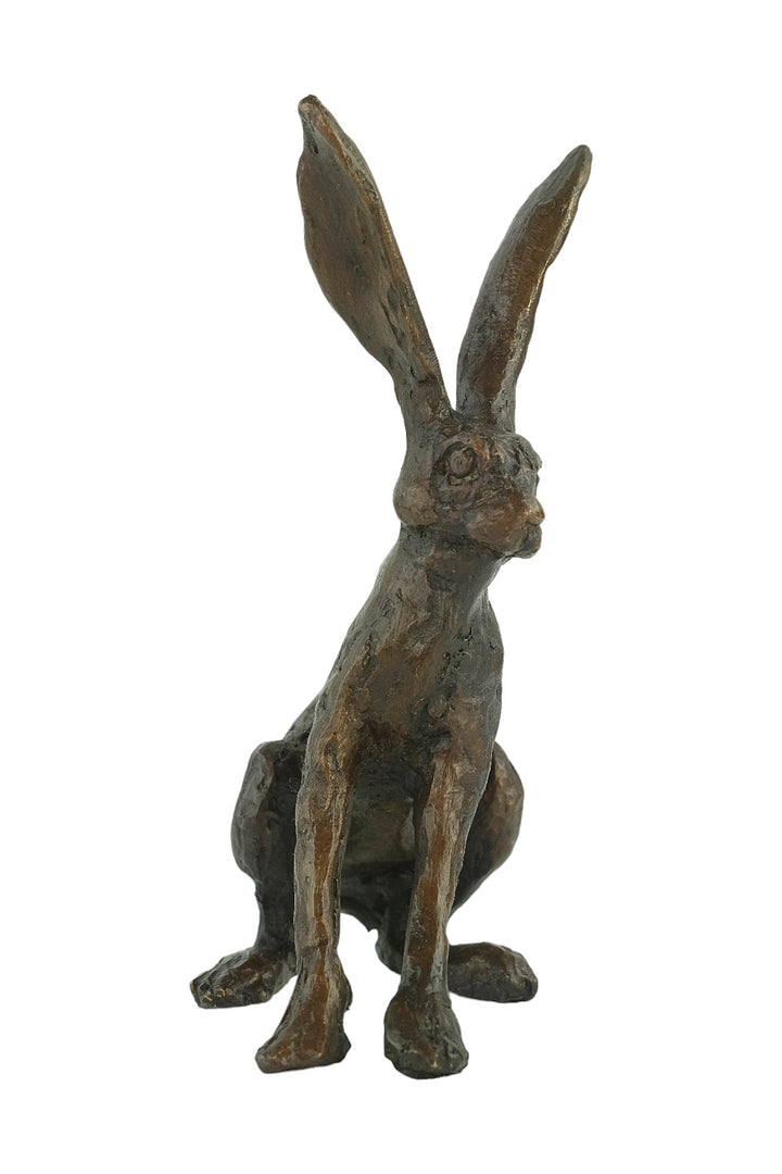 Bronze sculpture of a sitting hare with pricked ears