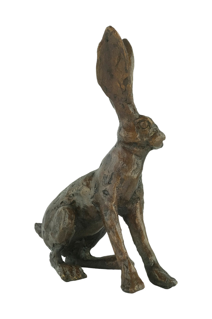 Bronze sculpture of a sitting hare with pricked ears