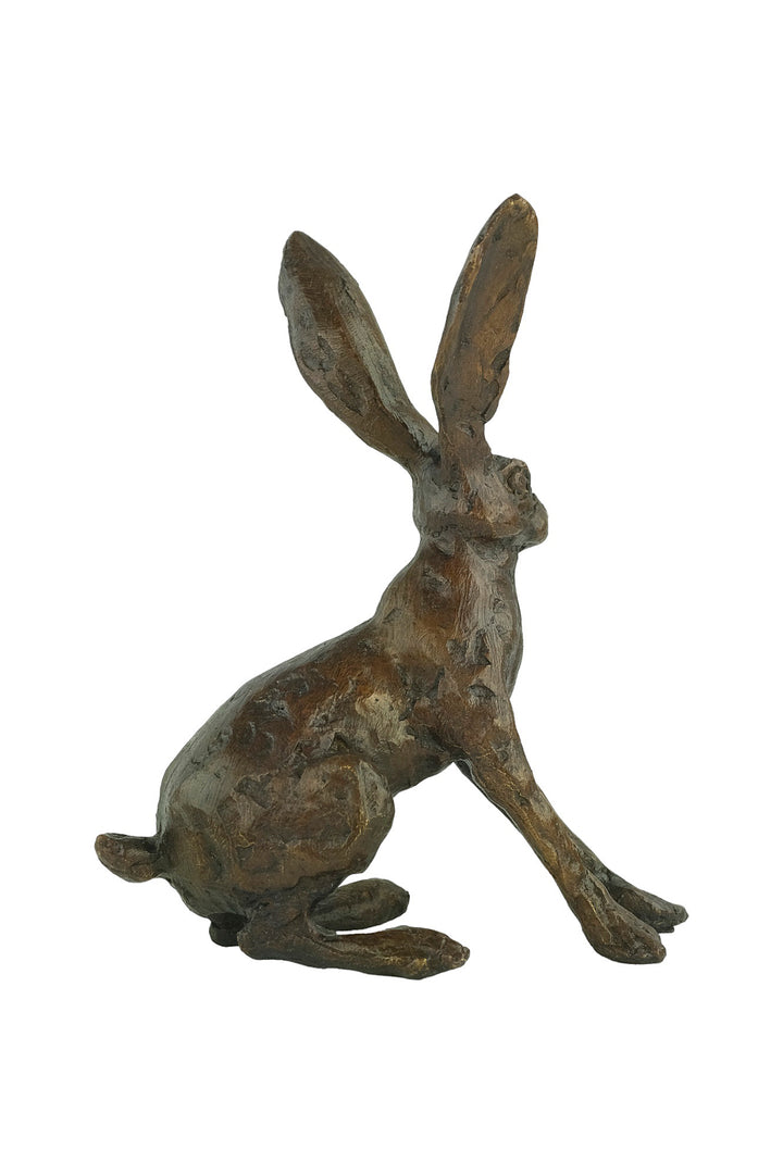 Bronze sculpture of a sitting hare with pricked ears