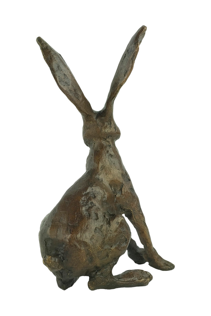 Bronze sculpture of a sitting hare with pricked ears