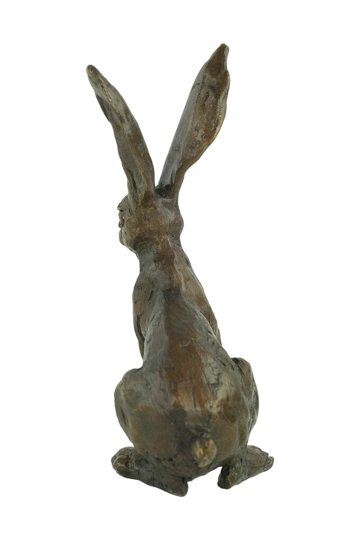Bronze sculpture of a sitting hare with pricked ears