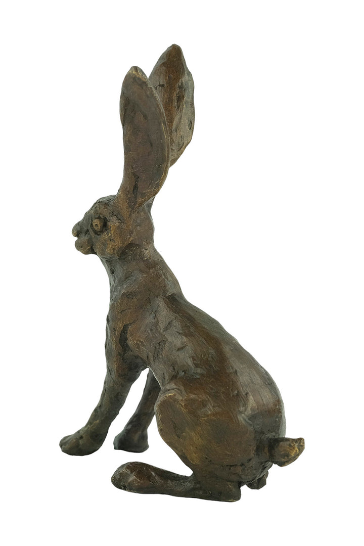 Bronze sculpture of a sitting hare with pricked ears