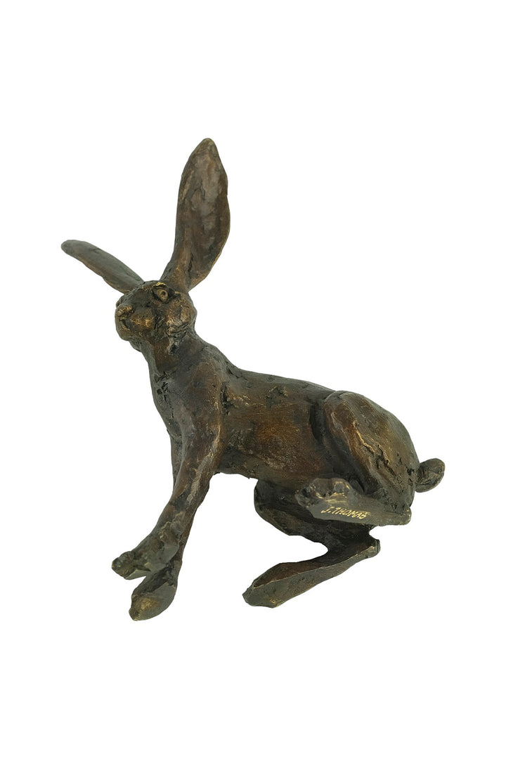 Bronze sculpture of a sitting hare with pricked ears