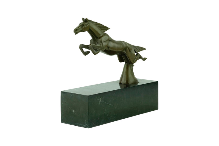 Bronze sculpture of a leaping horse in Art Deco style
