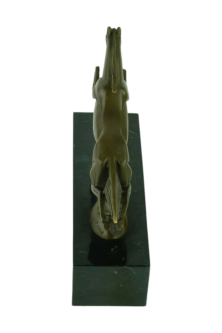 Bronze sculpture of a leaping horse in Art Deco style