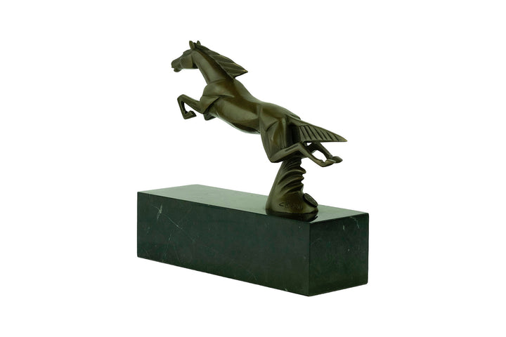 Bronze sculpture of a leaping horse in Art Deco style