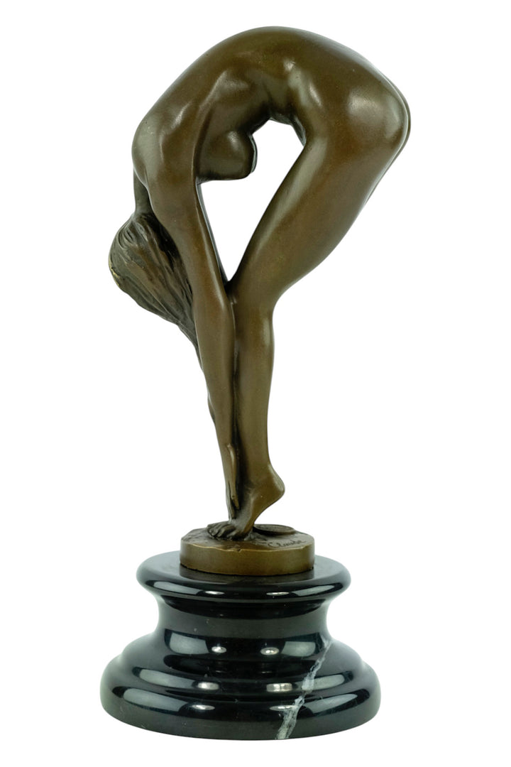 Bronze-Skulptur einer weiblichen Aktfigur in anmutiger Biegung