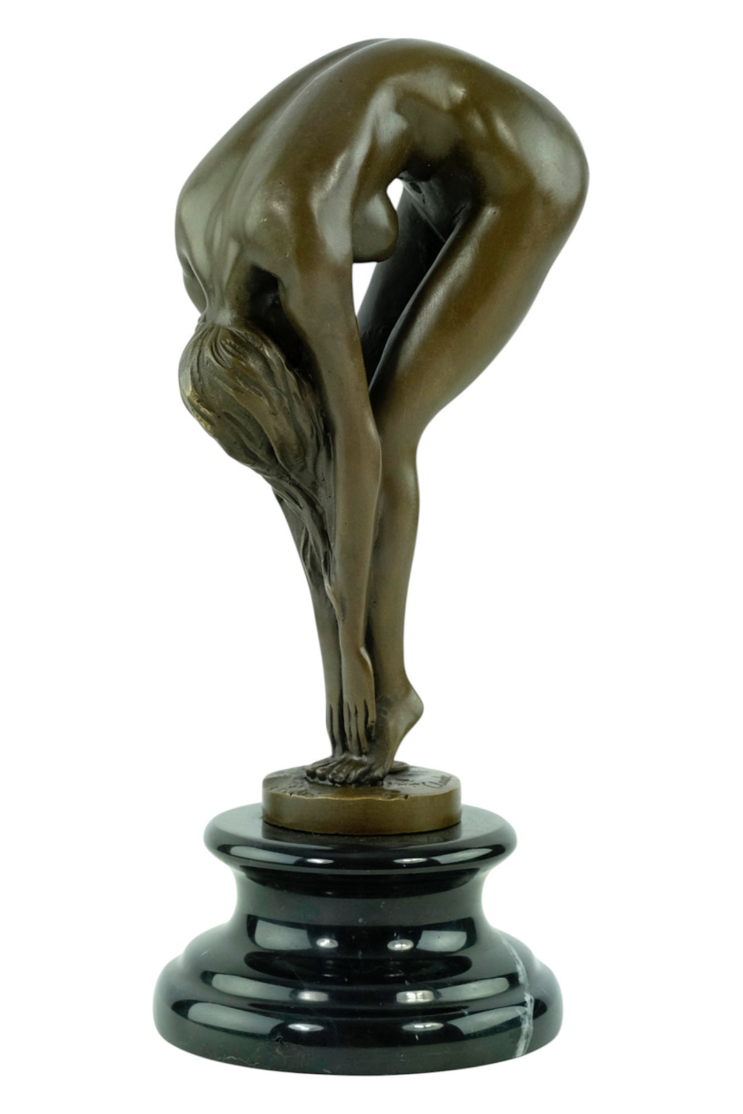 Bronze-Skulptur einer weiblichen Aktfigur in anmutiger Biegung