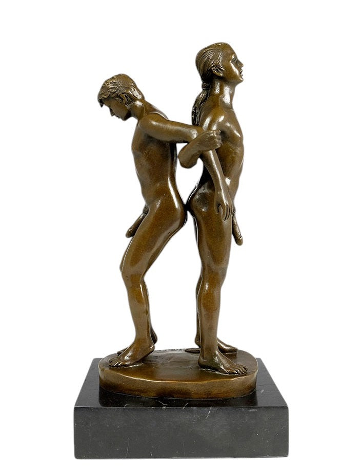 Bronze sculpture of a male couple standing back to back
