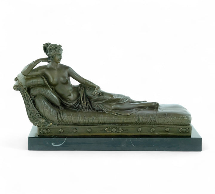 Bronze sculpture of Pauline Bonaparte on a chaise longue