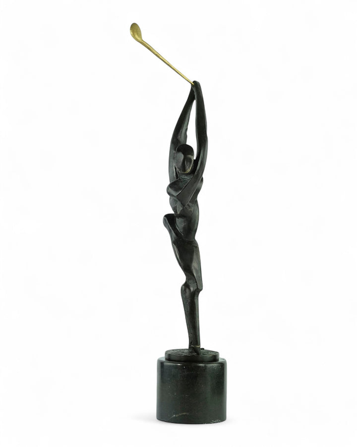 Modern bronze golfer sculpture - full swing