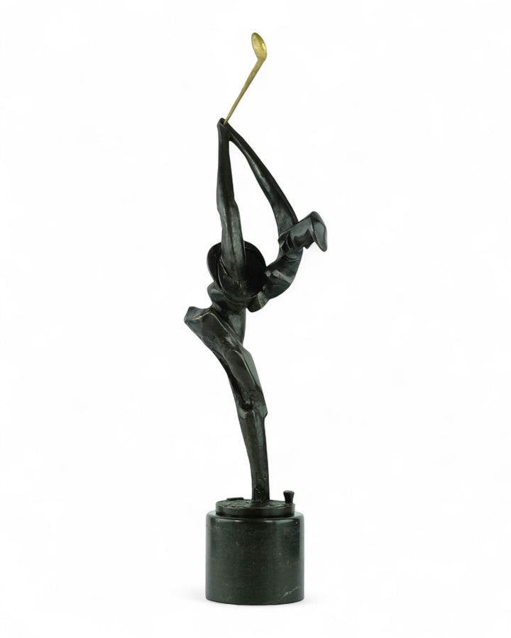 Modern bronze golfer sculpture - full swing