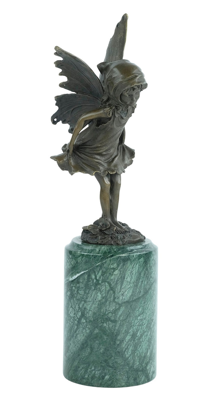 Bronze sculpture of a little winged fairy standing