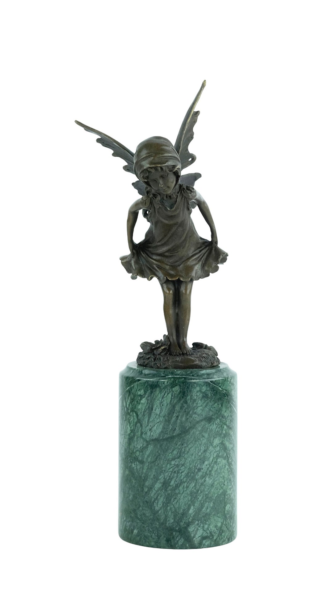 Bronze sculpture of a little winged fairy standing