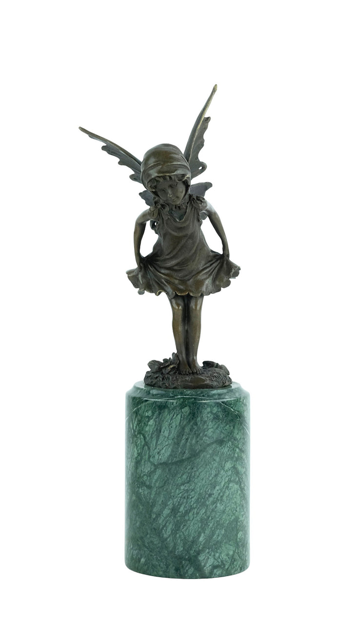 Bronze sculpture of a little winged fairy standing