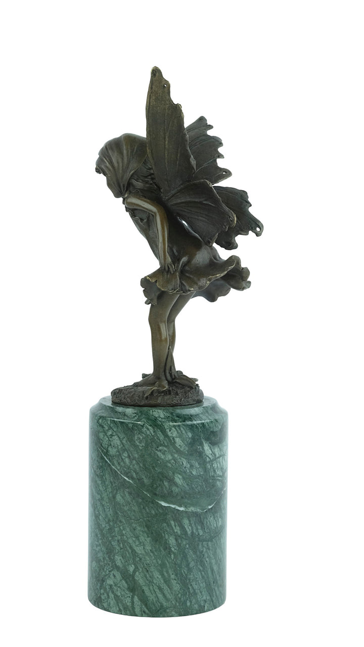 Bronze sculpture of a little winged fairy standing
