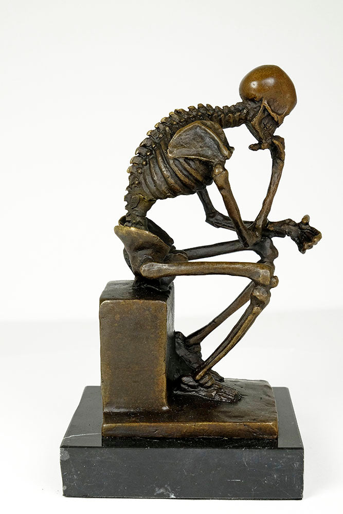 Bronze sculpture of a skeleton thinker (medium)