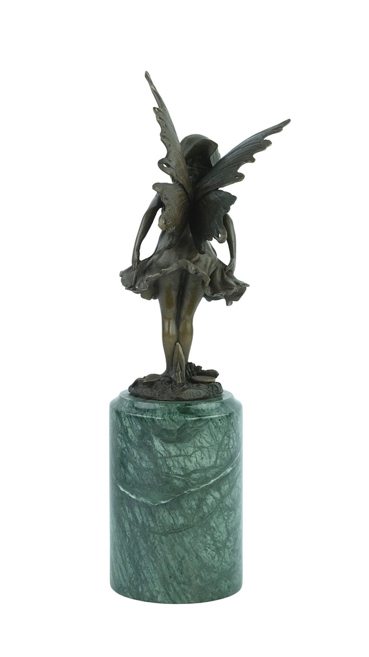 Bronze sculpture of a little winged fairy standing