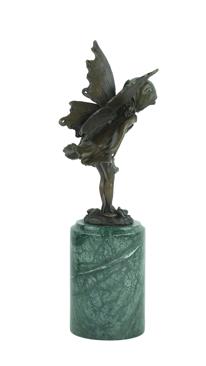 Bronze sculpture of a little winged fairy standing