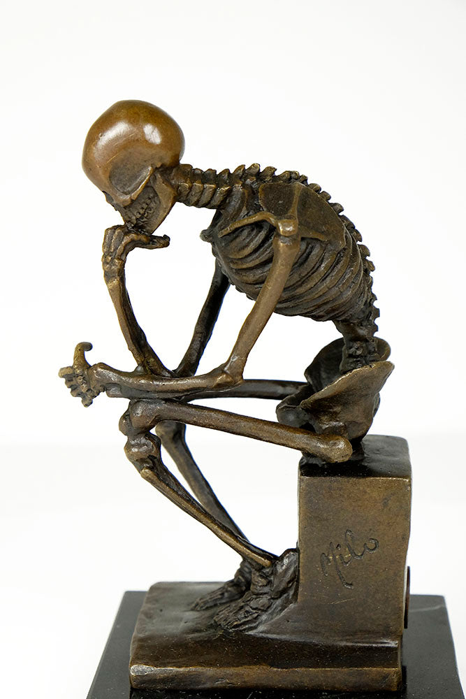 Bronze sculpture of a skeleton thinker (medium)