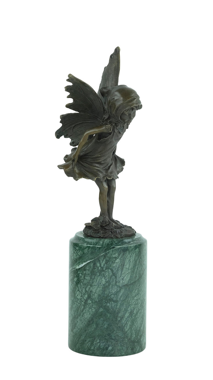 Bronze sculpture of a little winged fairy standing