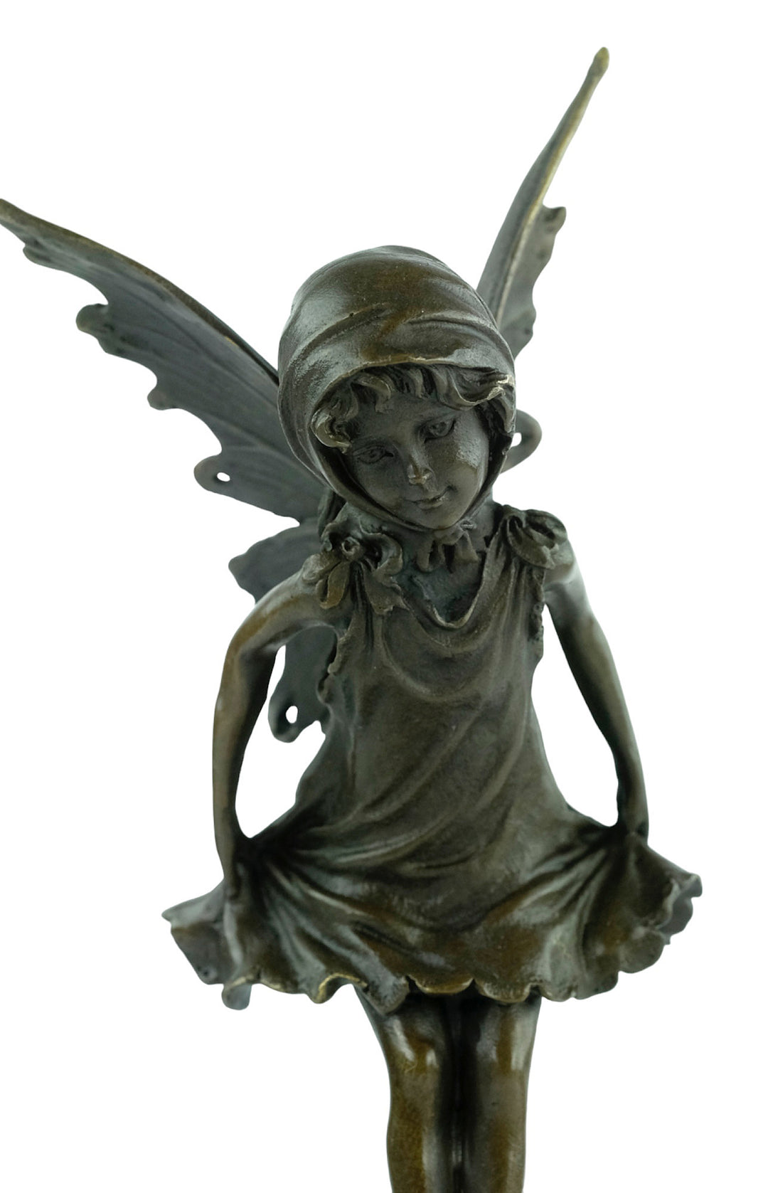 Bronze sculpture of a little winged fairy standing