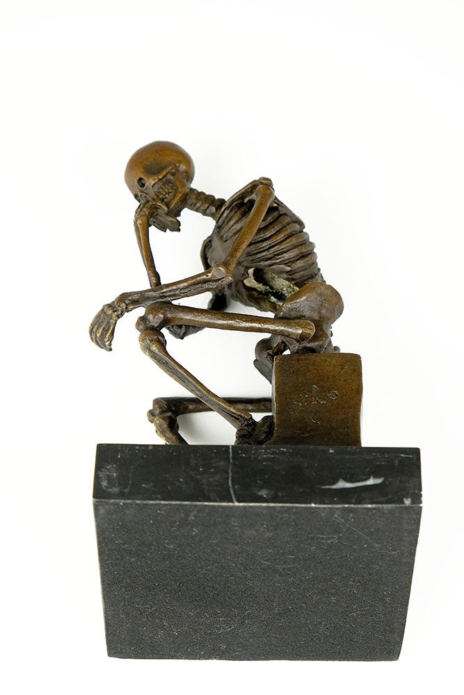 Bronze sculpture of a skeleton thinker (medium)