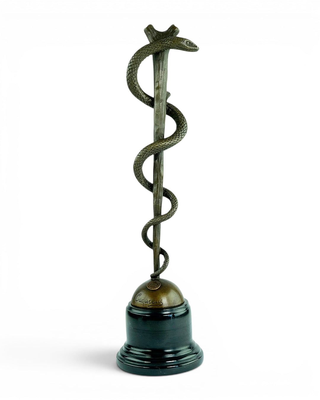 Bronzen beeld van de caduceusstaf van Asclepius
