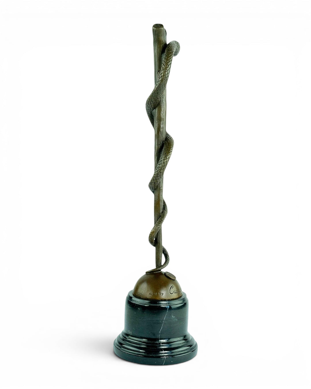 Bronzen beeld van de caduceusstaf van Asclepius