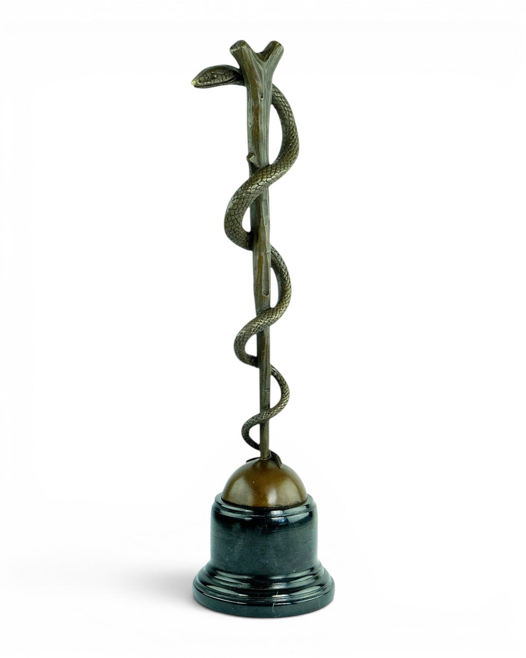 Bronzen beeld van de caduceusstaf van Asclepius