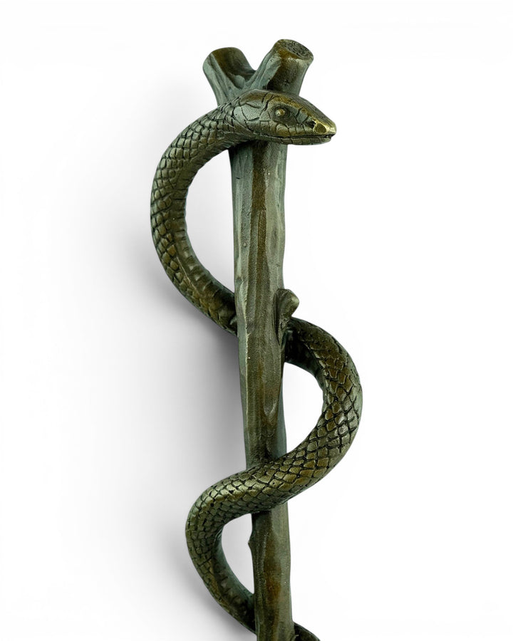 Bronzen beeld van de caduceusstaf van Asclepius