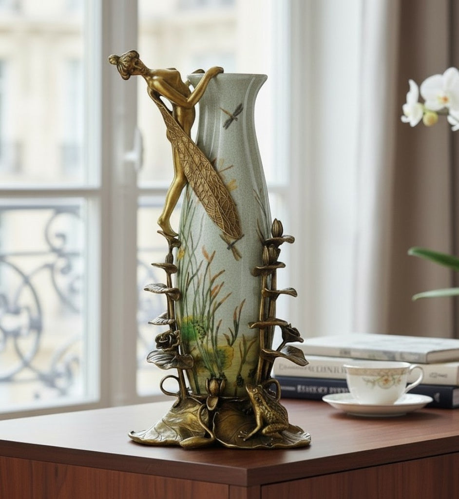 Porcelain vase with floral motifs and bronze decoration