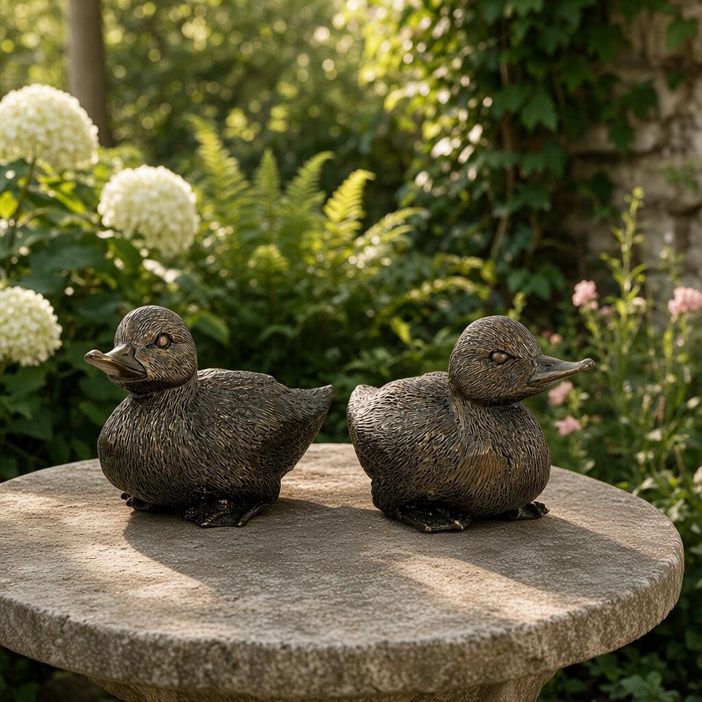 Paar bronzen beelden van eendjes