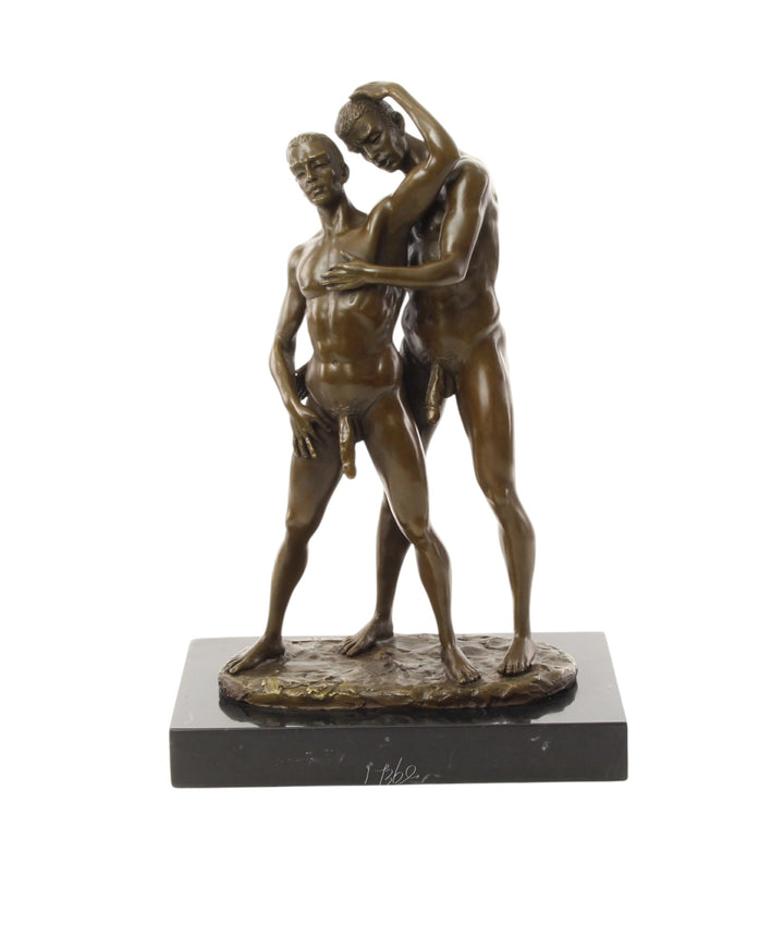 Bronze sculpture of a male couple being intimate