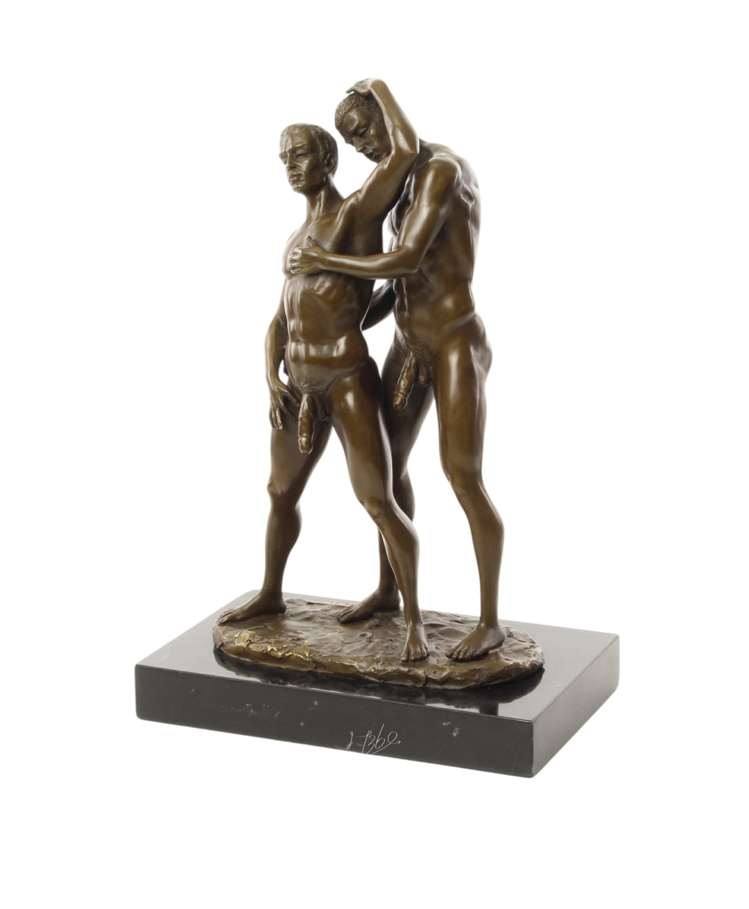 Bronze sculpture of a male couple being intimate