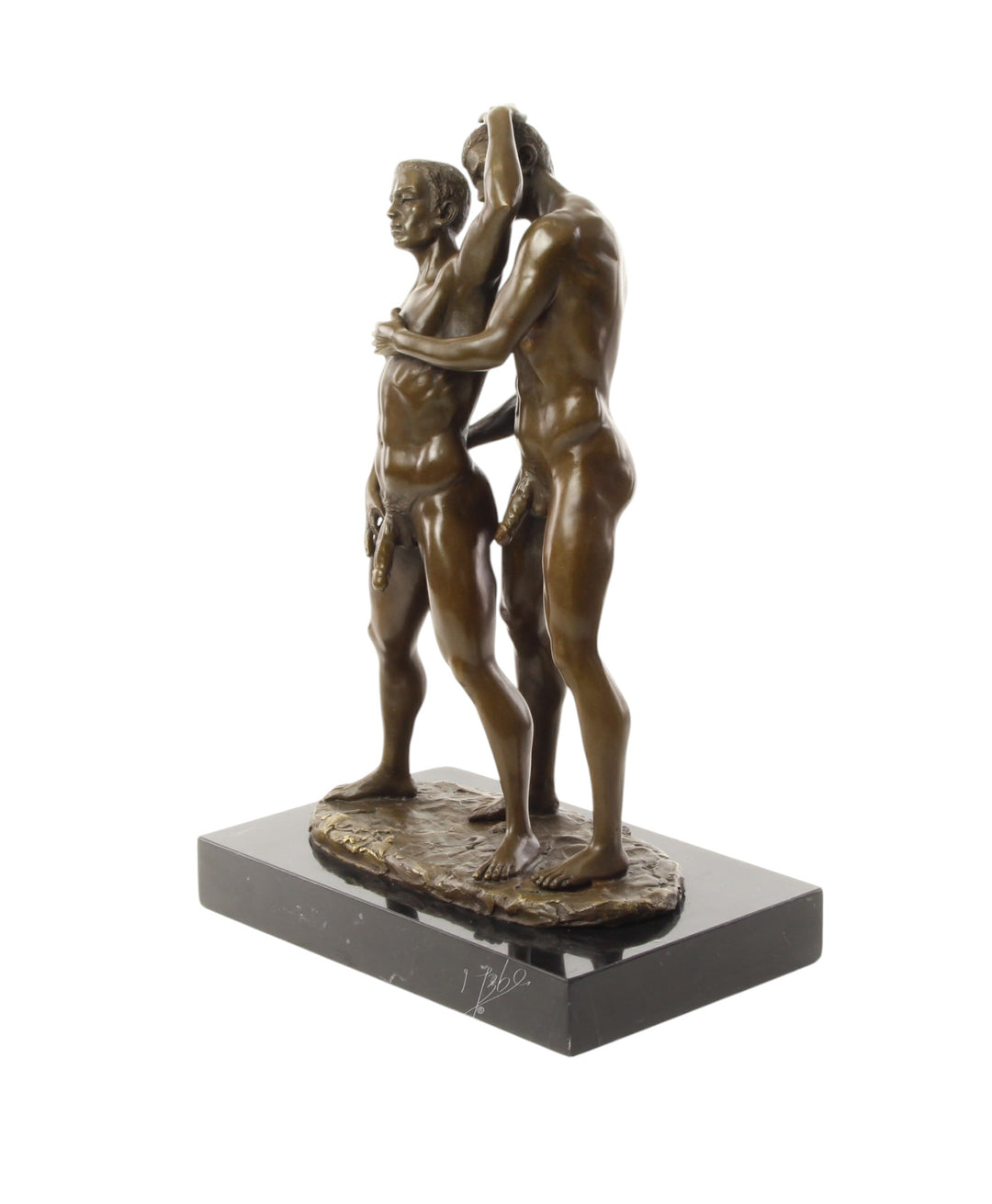 Bronze sculpture of a male couple being intimate