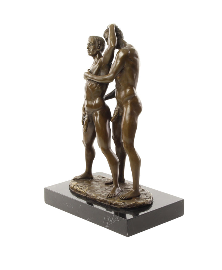Bronze sculpture of a male couple being intimate