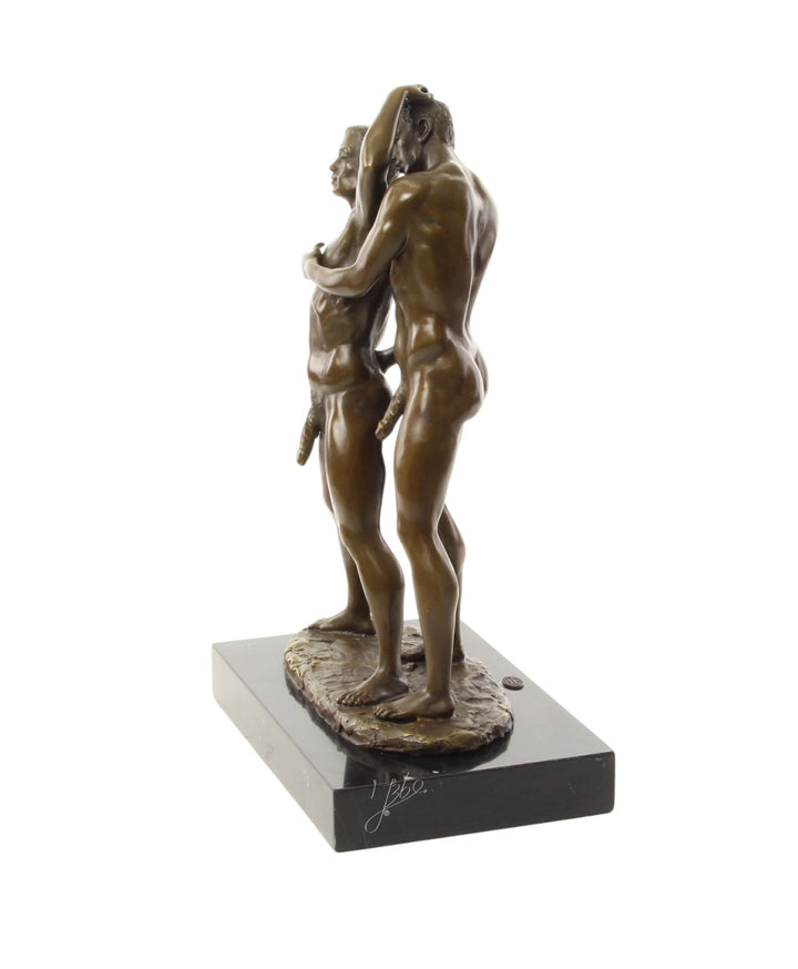 Bronze sculpture of a male couple being intimate