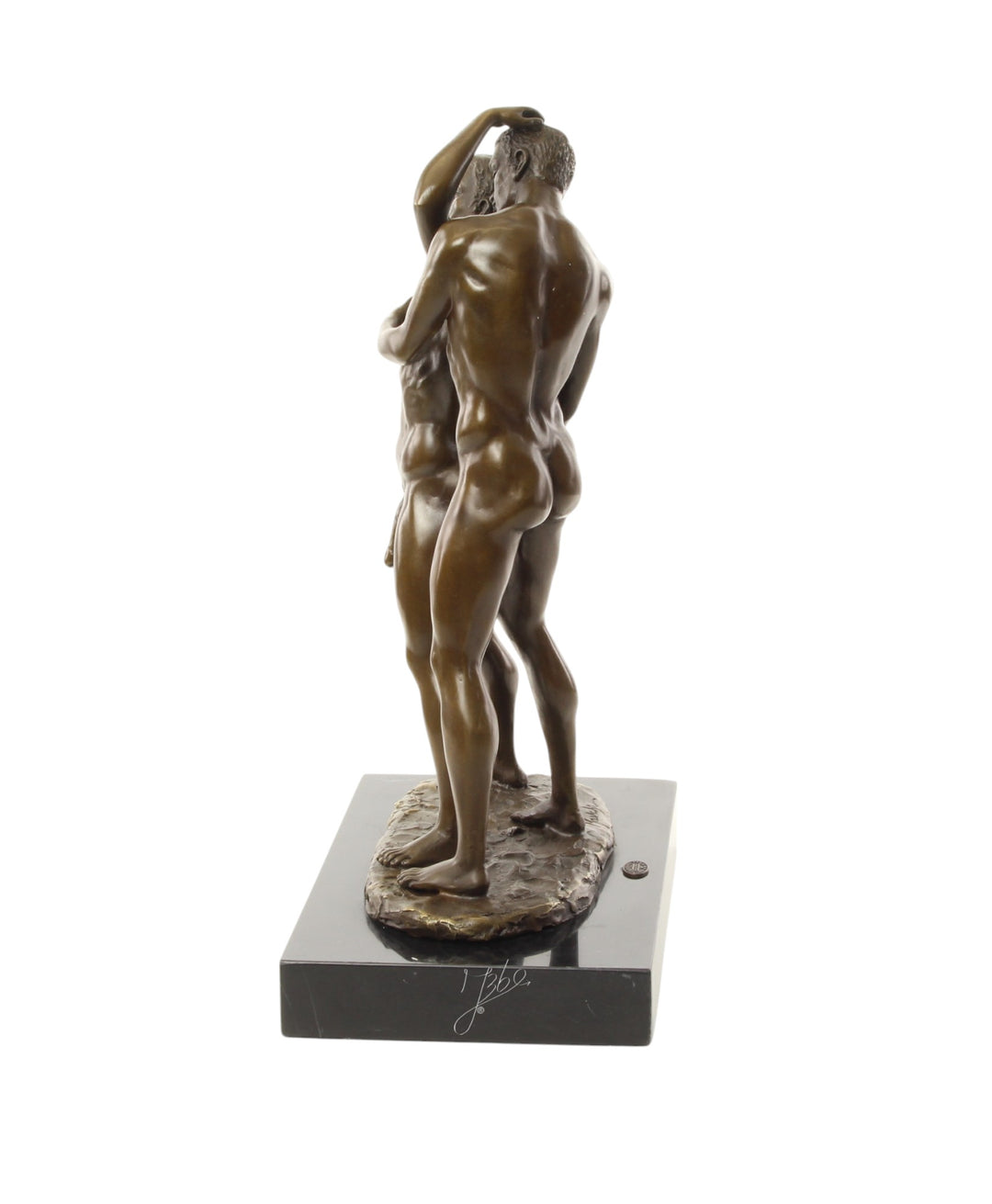 Bronze sculpture of a male couple being intimate