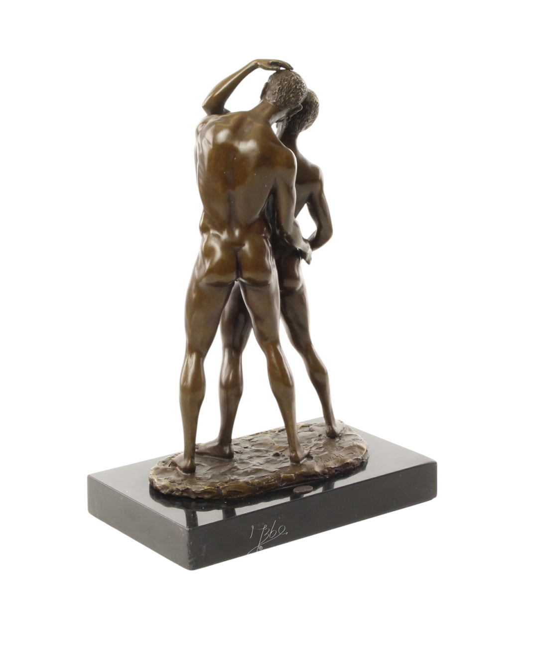 Bronze sculpture of a male couple being intimate