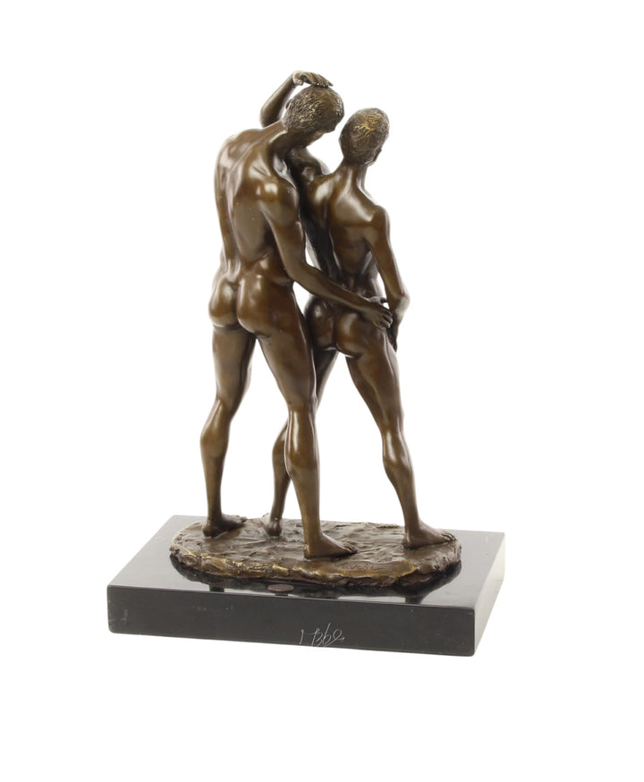 Bronze sculpture of a male couple being intimate