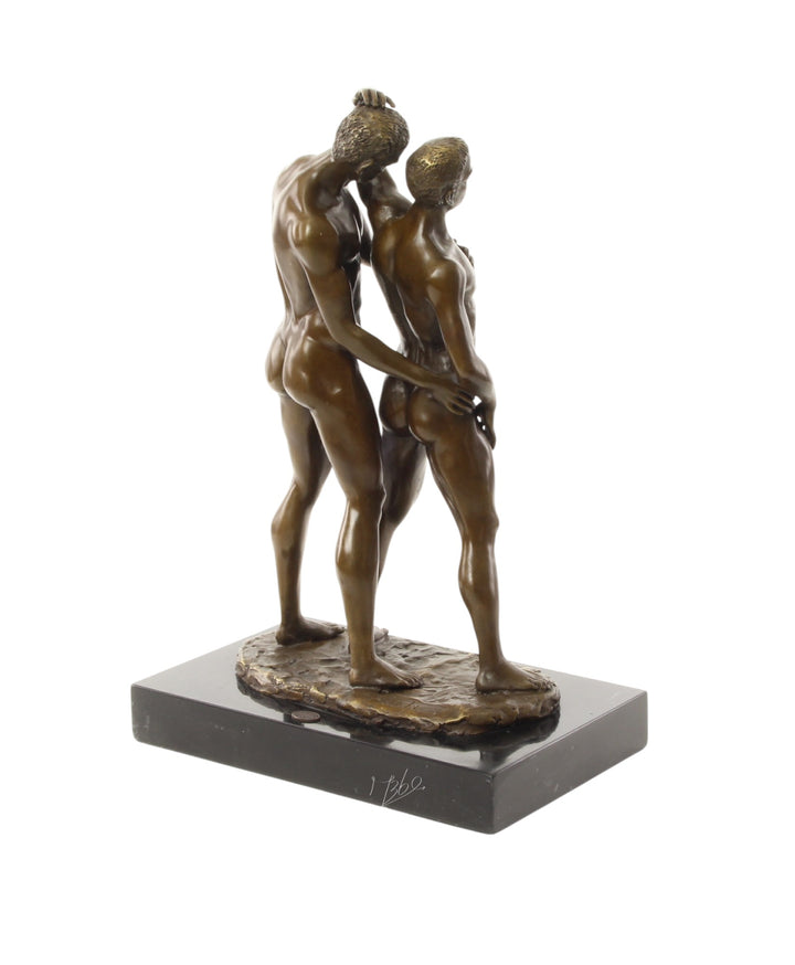 Bronze sculpture of a male couple being intimate