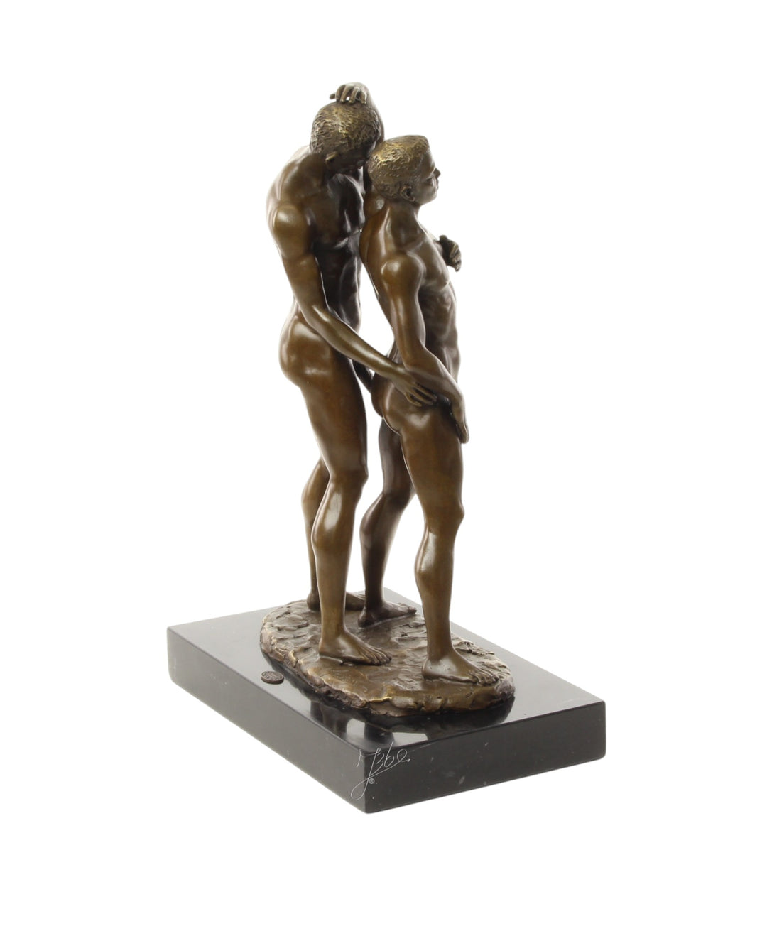 Bronze sculpture of a male couple being intimate