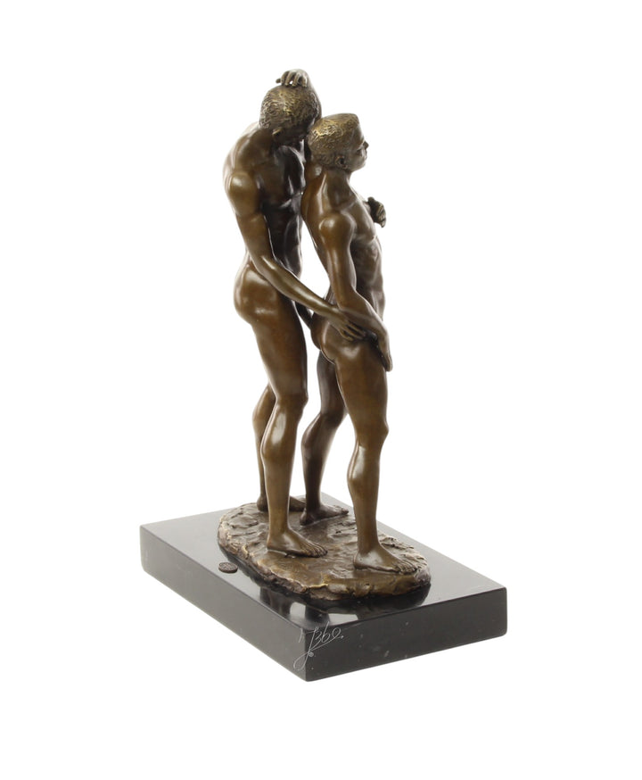 Bronze sculpture of a male couple being intimate