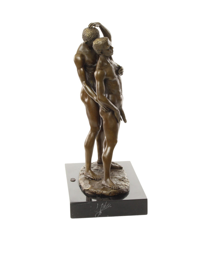 Bronze sculpture of a male couple being intimate