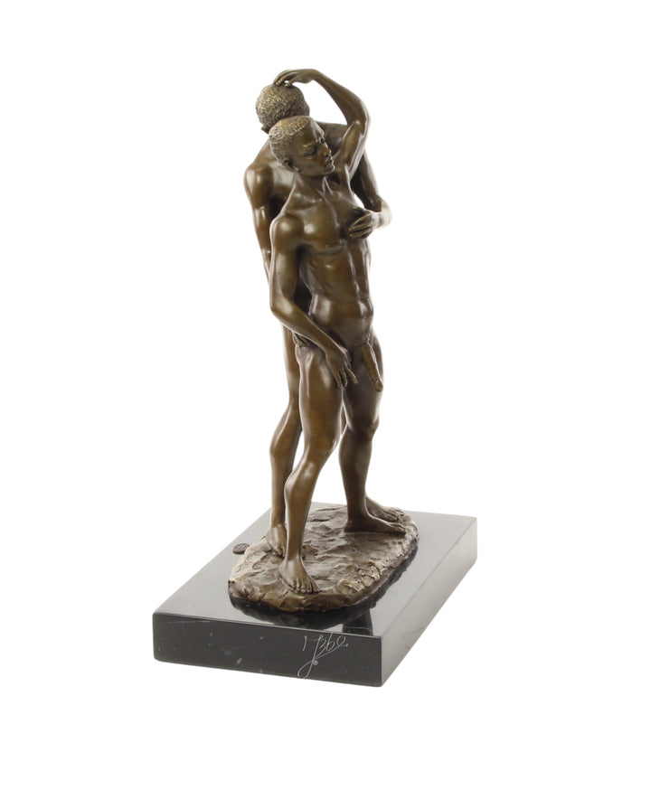 Bronze sculpture of a male couple being intimate