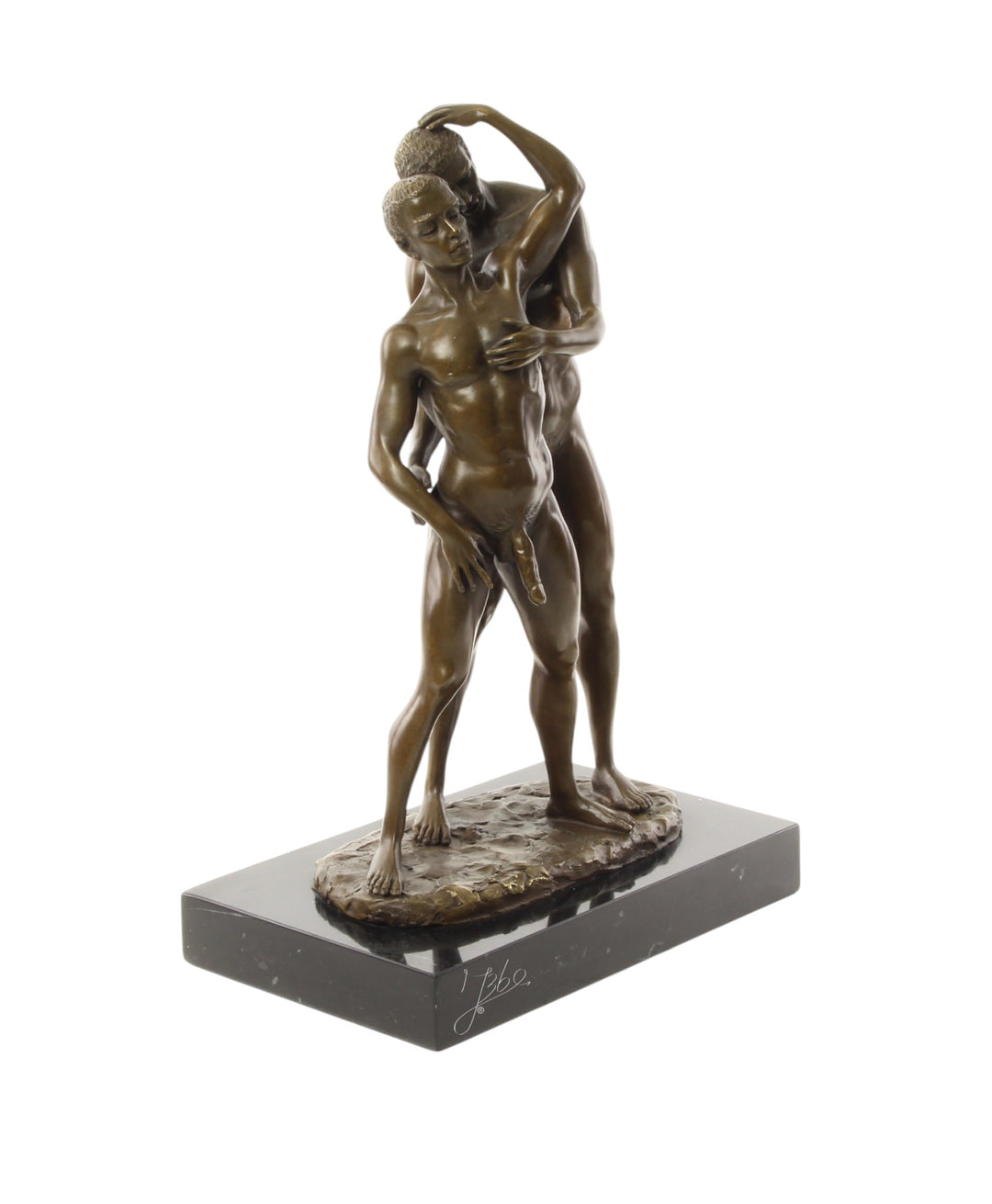Bronze sculpture of a male couple being intimate
